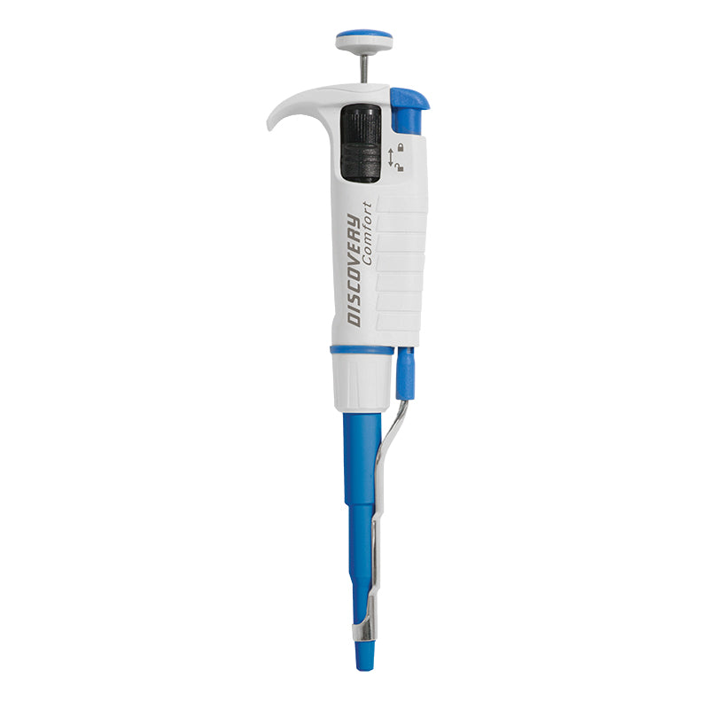 Mikropipeta jednokanałowa o zmiennej nastawie DISCOVERY COMFORT 100,0 - 1000µl (HTL) z niebiestim trzonem