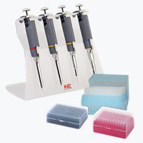 Labmate Pro Starter 4 Pack (mikropipety LABMATE PRO 0,5 - 10µl, 2,0 - 20µl, 20 - 200µl, 100 - 1000µl z kompletem końcówek i statywem)