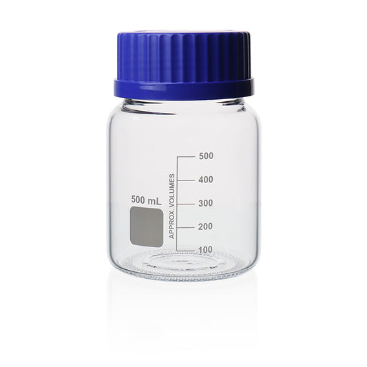 Butla z niebieską nakrętką GL80 1000ml do sterylizacji w temperaturze 121°C, ze szkła borosilikatowego, białego