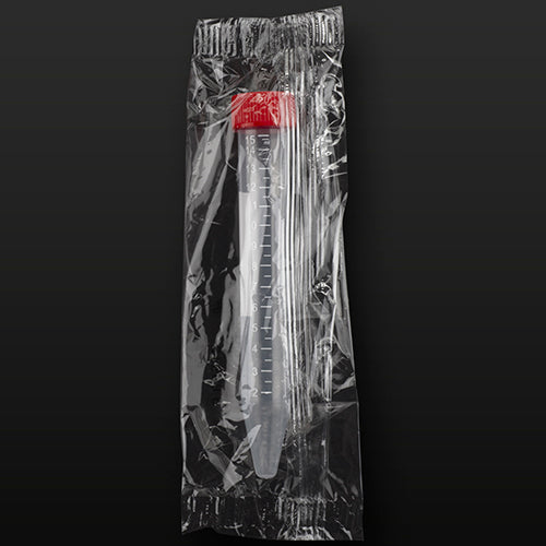 Probówka PP 15ml (17x120mm) stożkowodenna, skalowana, z czerwoną nakrętką, jałowa, indywidualnie pakowana (50szt)