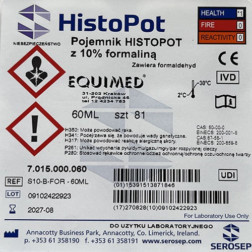 Pojemnik HISTOPOT 60 ml z 10% formaliną (81szt)