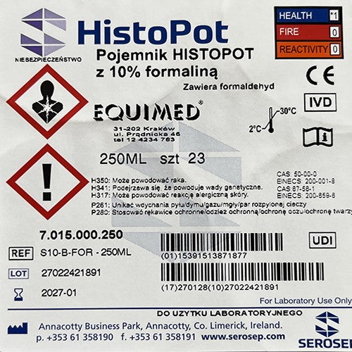 Pojemnik HISTOPOT 250 ml z 10% formaliną (23szt)
