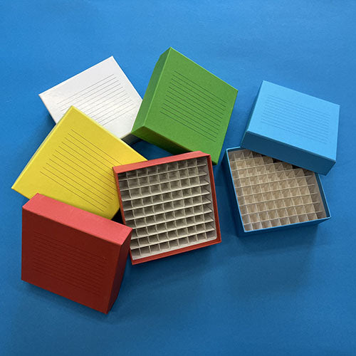 Pudełko kartonowe 134x134x51mm na 81szt probówek 2/5ml do głębokiego zamrażania, czerwone