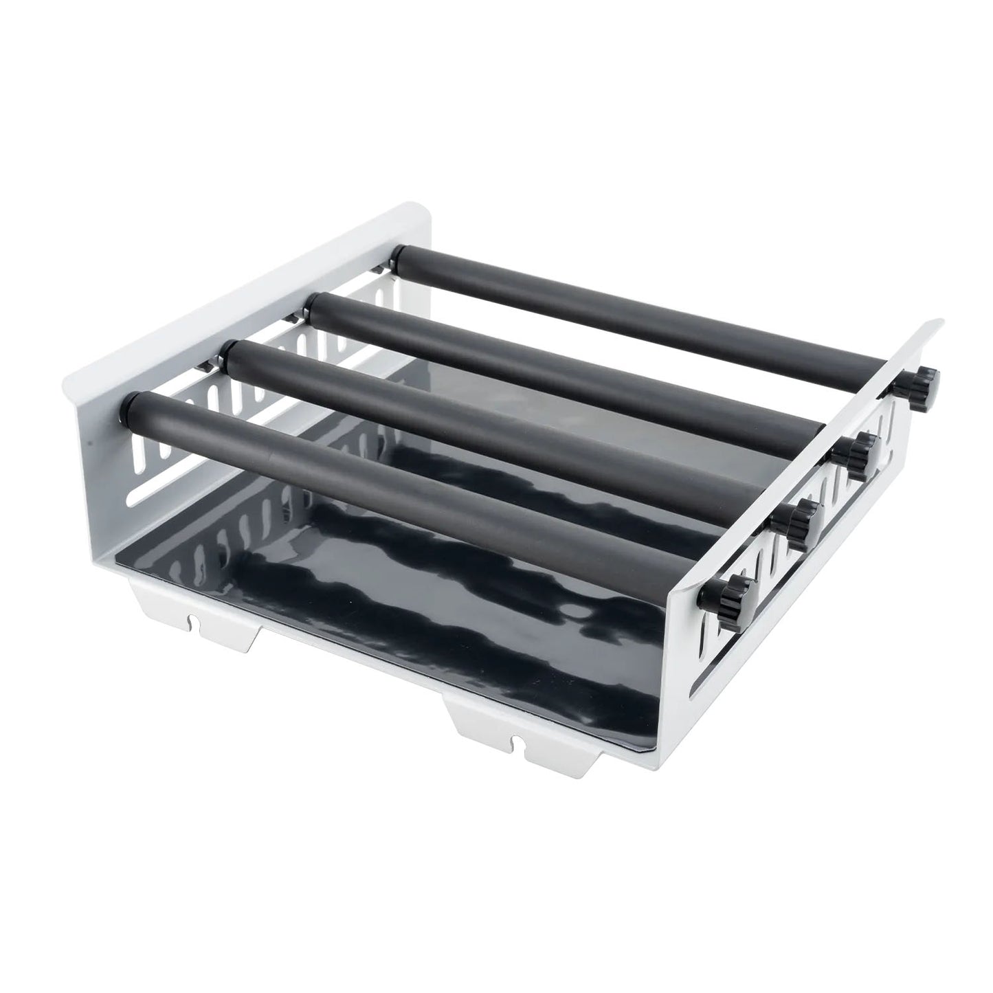 Uniwersalna platforma z 4 prętami. Wymiar: 32x32cm; Pojemność kolby: 25ml x 21 szt; 50ml x 15 szt; 100ml x 12 szt; 250ml x 6 szt; 500 x 4 szt.