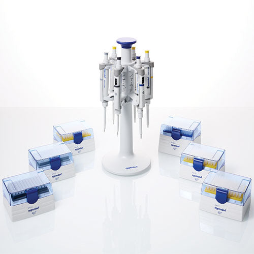 Zestaw 6 pipet Eppendorf Research® plus  0,1-2,5µL + 0,5-10µL + 2-20µL + 10-100µL + 20-200µL + 100-1000µL + statyw  3123000942