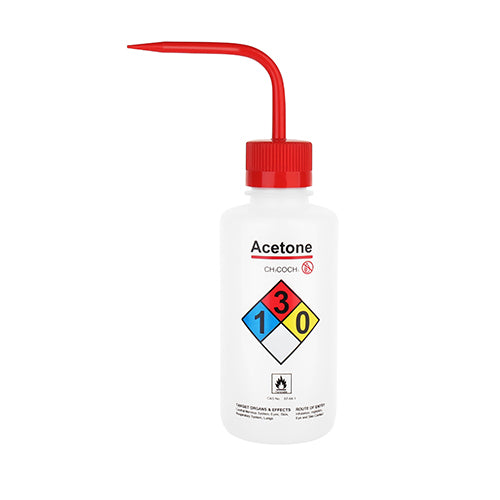 Tryskawka polietylenowa z szeroką szyją 500ml z napisem ACETONE z czerwoną nakrętką