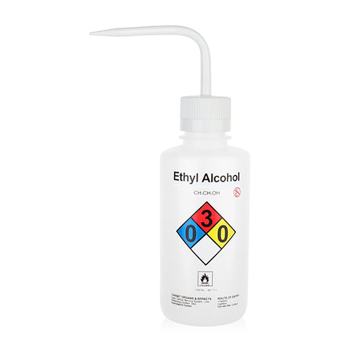 Tryskawka polietylenowa z szeroką szyją 500ml z napisem ETHYL ALKOHOL z białą nakrętką