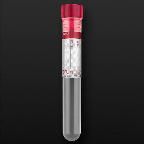 Probówka PP 10ml (16x100mm) okrągłodenna, z obrzeżem, ze znacznikami, z czerwonym korkiem i etykietą - jałowa (200szt)