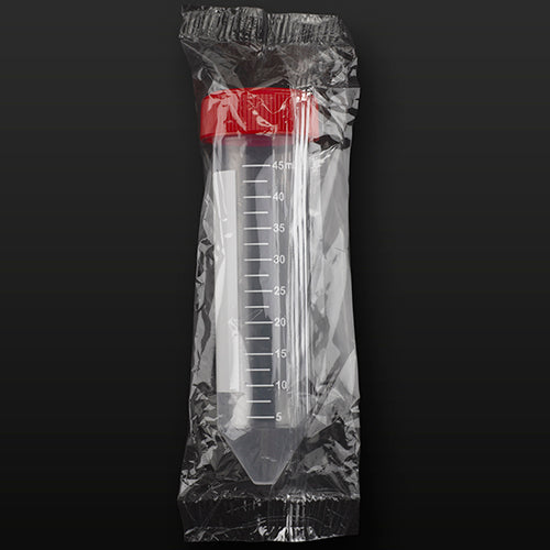 Probówka PP 50ml (30x115mm) stożkowodenna, skalowana, z czerwoną nakrętką, jałowa, indywidualnie pakowana (25szt)