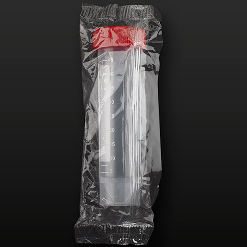 Probówka PP 50ml (30x115mm) stożkowodenna, skalowana z czerwoną nakrętką, stojąca, jałowa, indywidualnie pakowana (25szt)