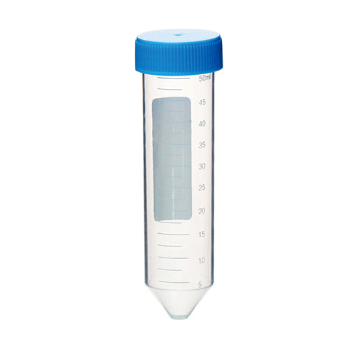 Probówka PP 50ml (30x115mm) stożkowodenna, skalowana, z polem do opisu z niebieską nakrętką (25szt)