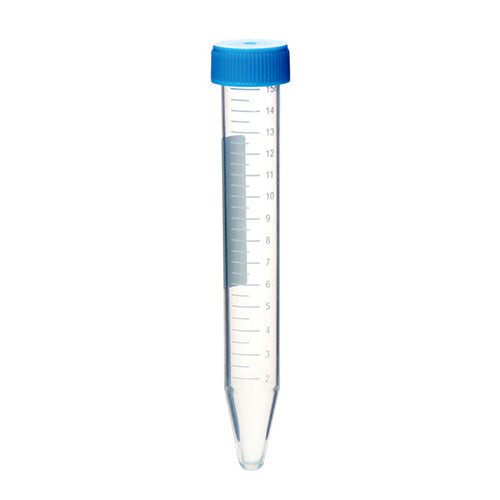 Probówka PP 15ml (17x120mm) stożkowodenna, skalowana, z polem do opisu, z niebieską nakrętką (50szt)