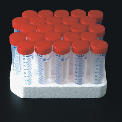 Probówka PP 50ml (28x114mm) stożkowodenna, skalowana, z czerwoną nakrętką z polem do opisu, jałowa, niepirogenna (25szt)