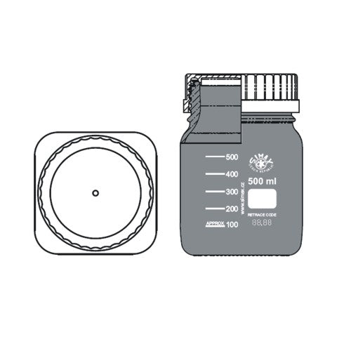 Butla graniasta z niebieską nakrętką GL80 do sterylizacji w temperaturze 140°C 5000 ml, szkło oranżowe SIMAX