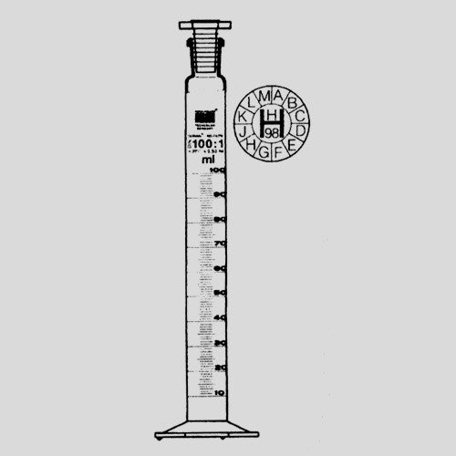 Cylinder miarowy szklany z korkiem klasy A z certyfikatem serii 10 ml  DURAN  z niebieską podziałką