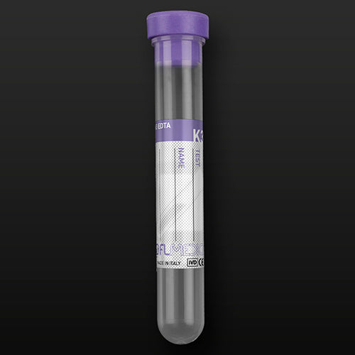 Probówki 5ml z EDTA-K3 płynnym na 2ml krwi z przebijalnym lawendowym korkiem z etykietą  (50szt)