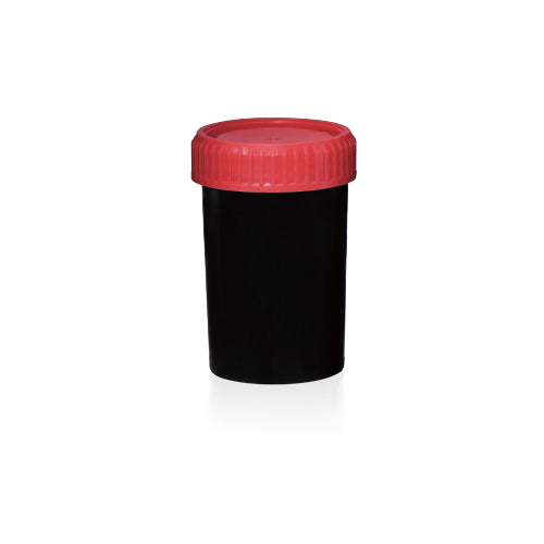 Pojemnik PP 100ml czarny na kał, z niebieską nakrętka i łopatką do światłoczułych próbek, pakowany indywidualnie, niejałowy