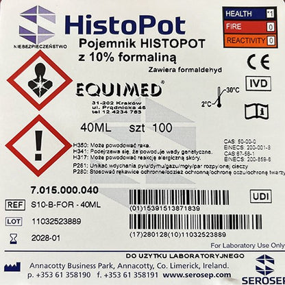 Pojemnik HISTOPOT 40 ml z 10% formaliną (100szt)