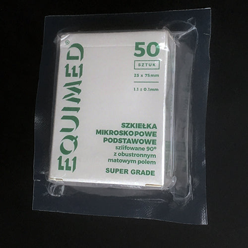 Szkiełko mikroskopowe podstawowe Super Grade 75x25x1,1mm szlifowane 90° z matowym polem EQUIMED (50szt)