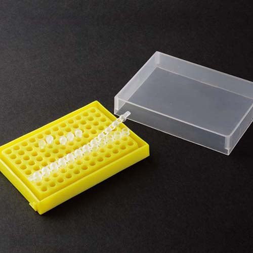 Pudełko na paski PCR 0,2ml  8x12 żółty z przeźroczystą pokrywką